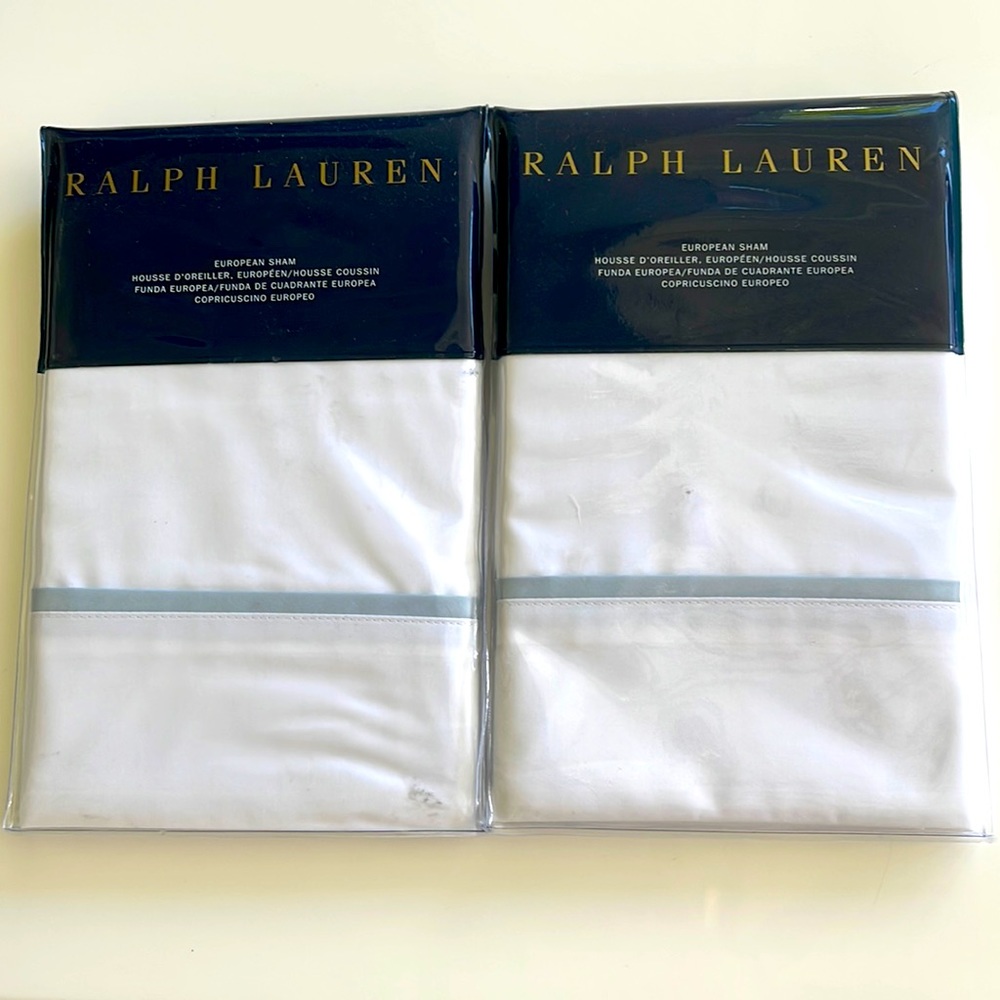 New Ralph Lauren Oxford Blue White Standard Sham Set. Palmer Percale. $230